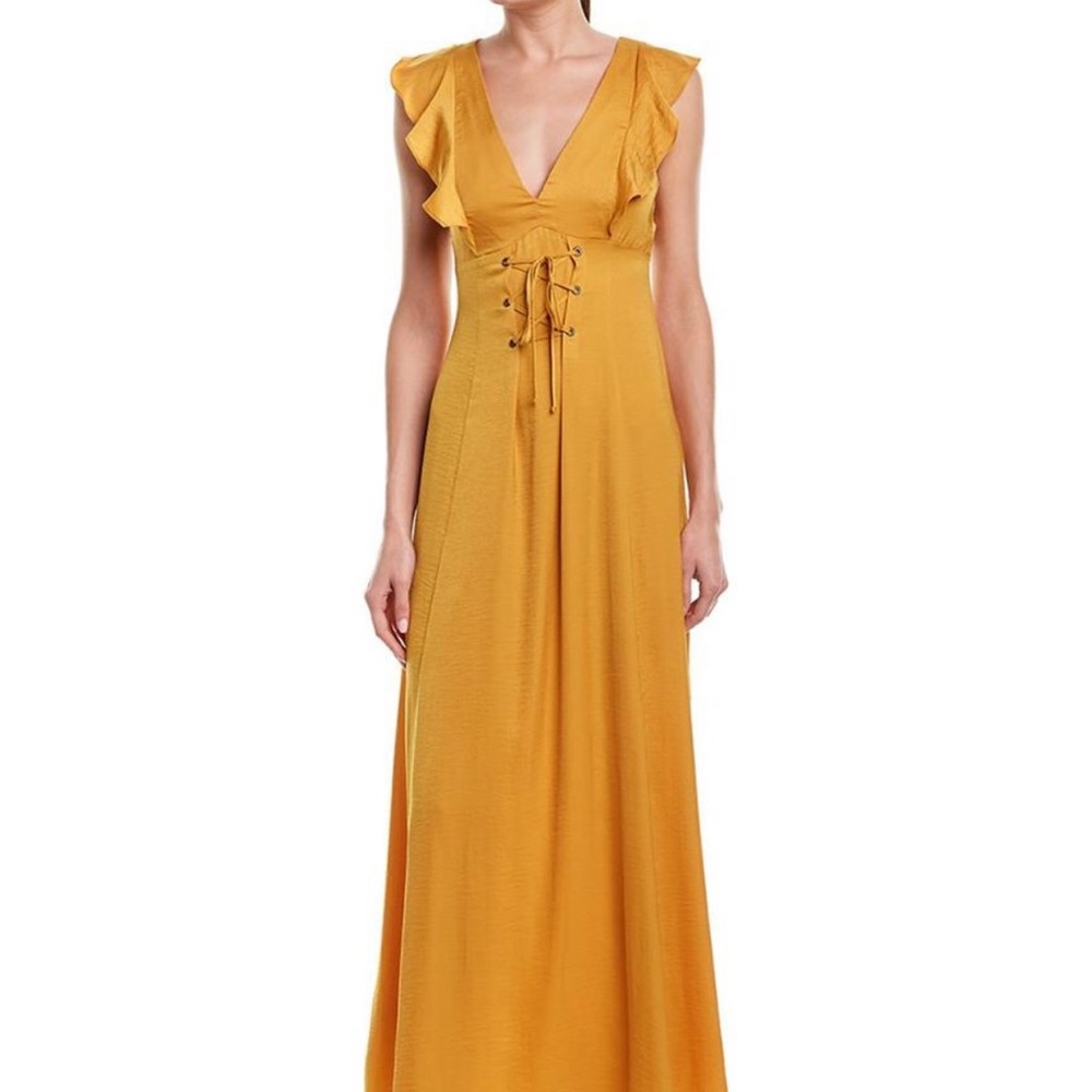 NWT, BCBGeneration flutter sleeve Maxi dress Corseted‎ front cutout back Sz 0
